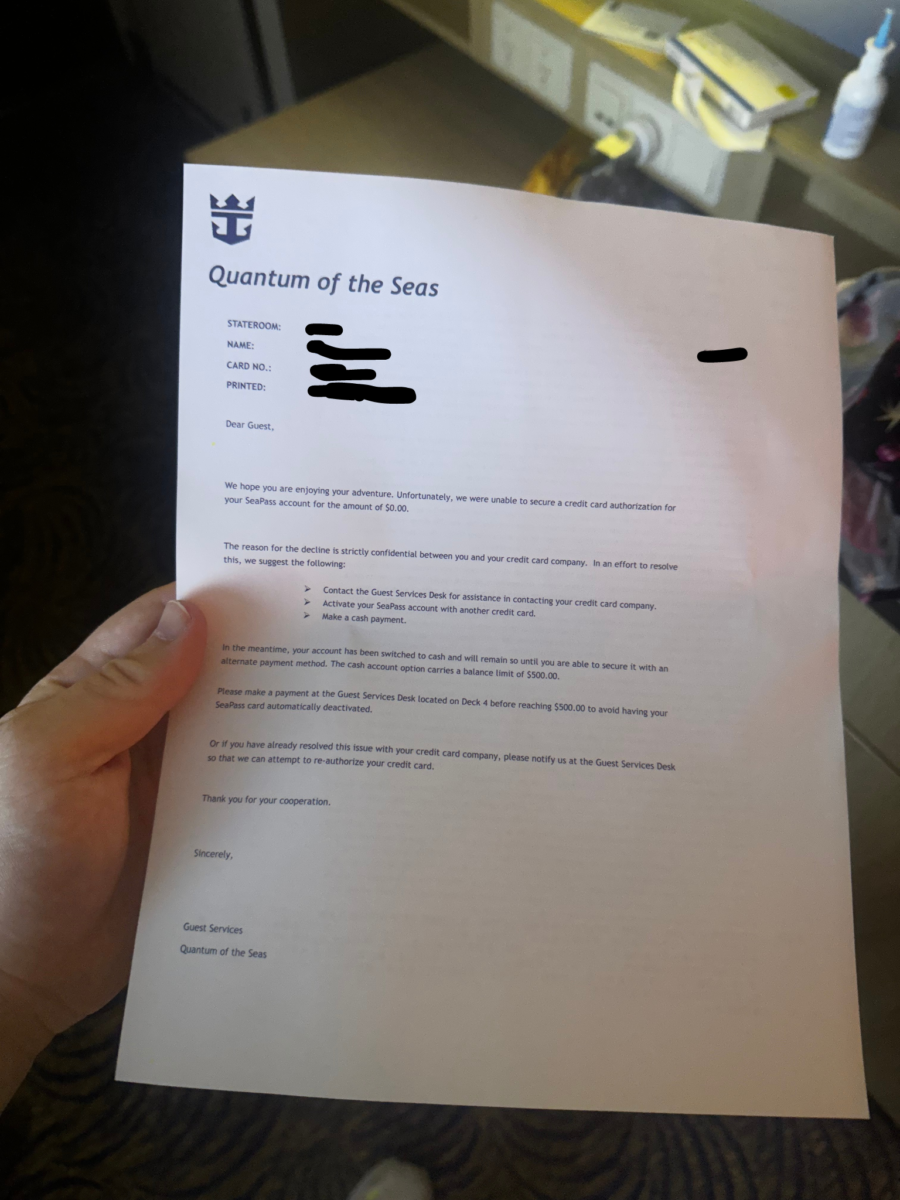 Royal Caribbean overbooked letter